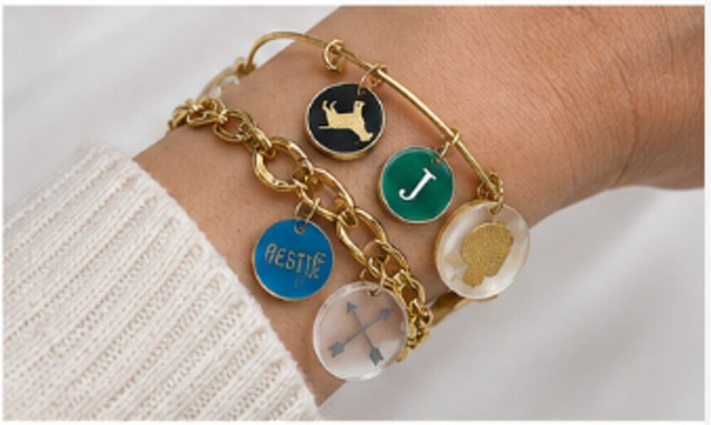 Gold Tone Bestie Dog Heart Charm Bracelets Set of 2 Colorful Friendship